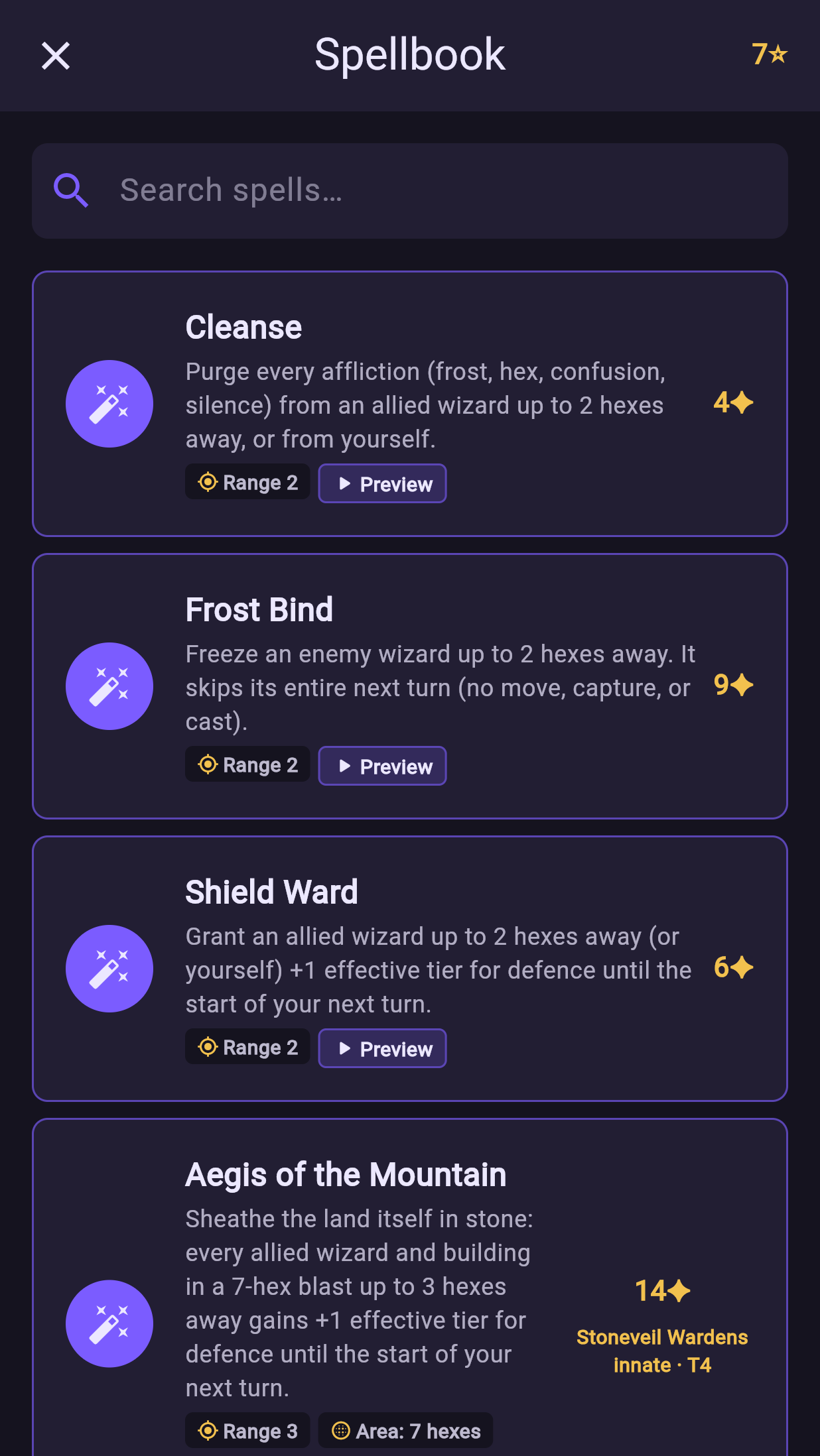 The spellbook with unlockable spells